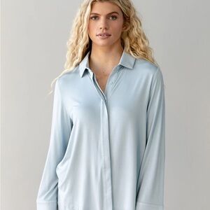 NWT Cozy Earth Women's Bamboo Stretch-Knit Collared Long Sleeve Button Down- XXL